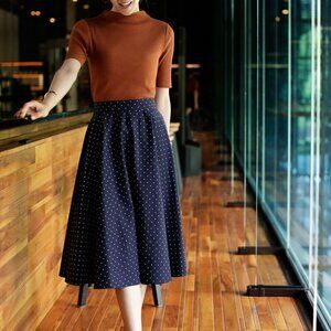 Uniqlo Navy Polka Dot Midi Skirt
